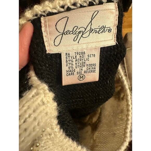 Jocelyn Smith Vtg. Beaded Gold Ivory Black Holiday Fancy Sweater Sz. M Y2K - Picture 5 of 8